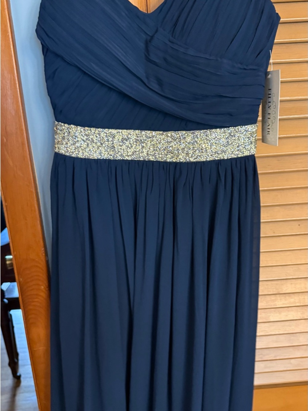 Filly Flair Navy dress with Glittering Gold/silver Waistband and straps NWT